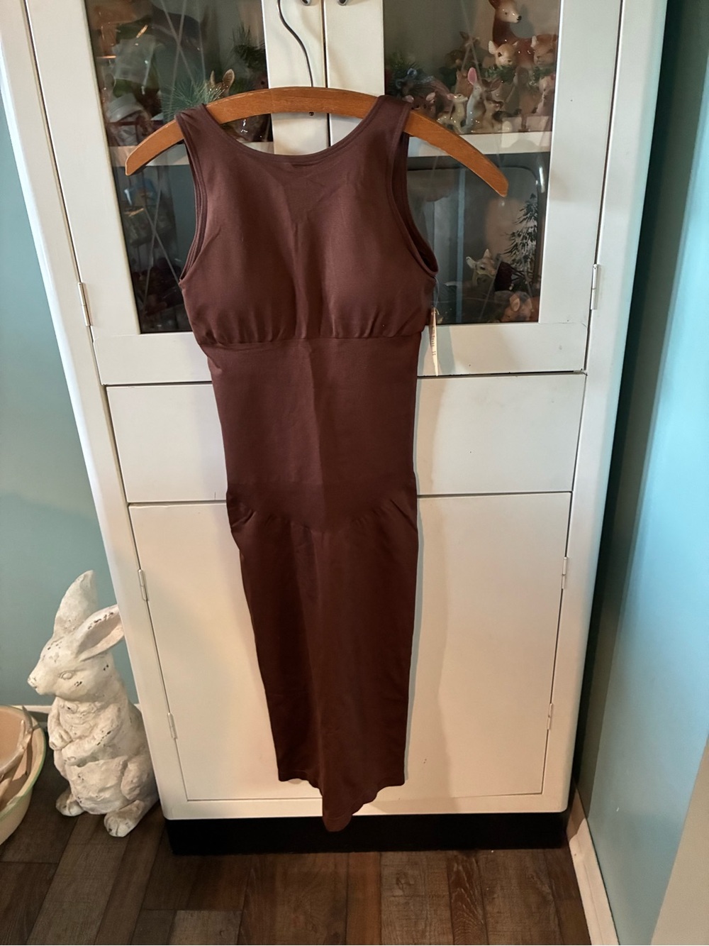 Popilush sz XS/S Sleeveless Brown Bodycon Midi Dress Shapewear nwt
